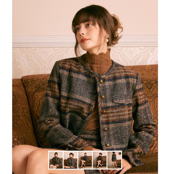 Rihoas The Brown Striped Single Breasted Jacket | Brown - Picture 2 of 5